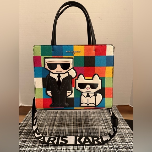 LAST ONE🔥 Karl Lagerfeld Multicolored Rainbow Checkered Maybelle Satchel - Picture 1 of 12